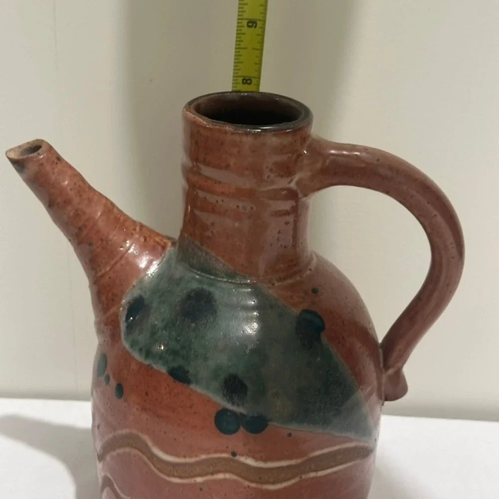 Handmade Ceramic Pitcher with Spout and Handle Artistic Glaze Design